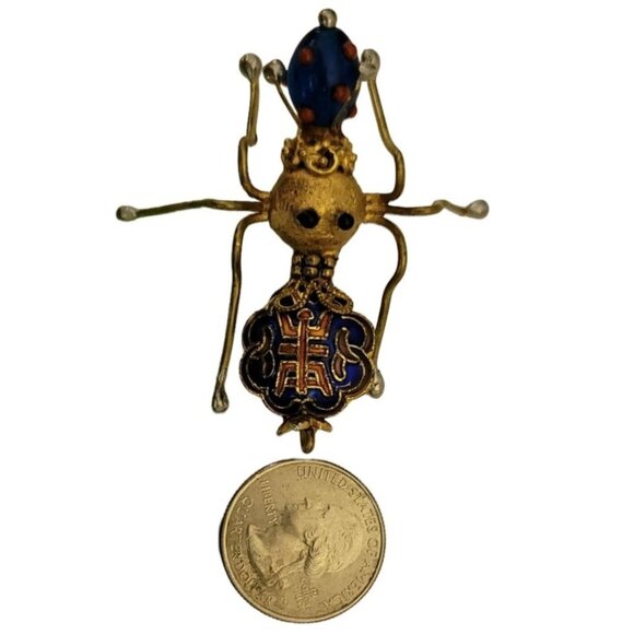 Cloisonne Enamel, Glass Bead Asian Style Bug Brooch, M859 - Picture 5 of 7